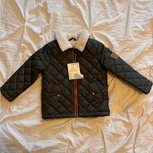 Fred & Flo Quilted Baby Jacket with Sherpa Collar - Green